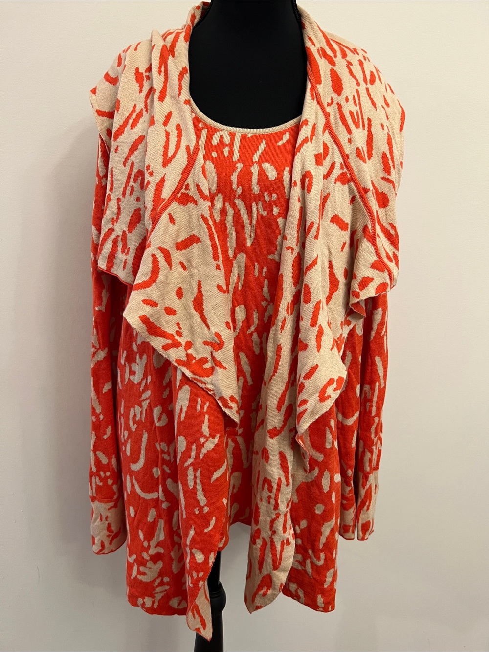 Neiman Marcus Orange and Cream Knit Sweater Cardigan and Knit Tank